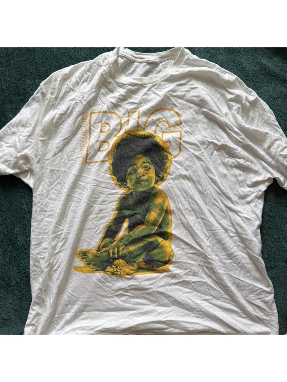 Vintage White Graphic T-Shirt with Baby Illustration and 'BIG' Text